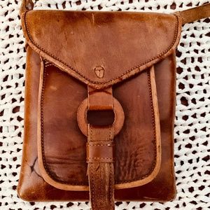 Handmade Real Leather Crossbody Purse Brown Leather Travel Pocket
